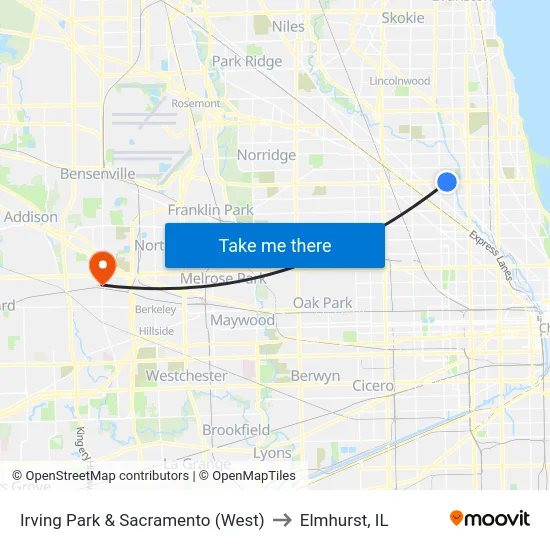 Irving Park & Sacramento (West) to Elmhurst, IL map