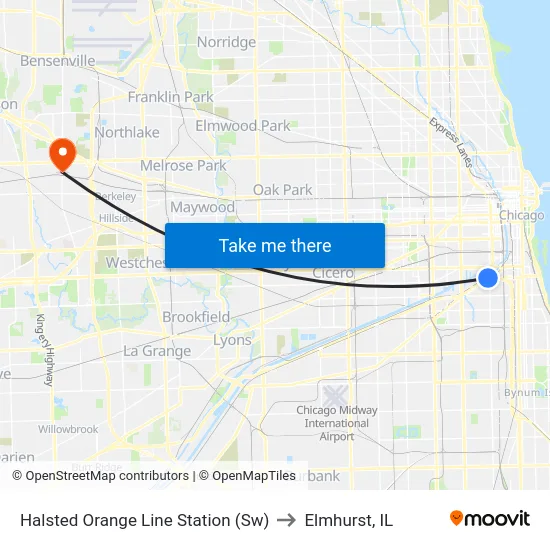 Halsted Orange Line Station (Sw) to Elmhurst, IL map
