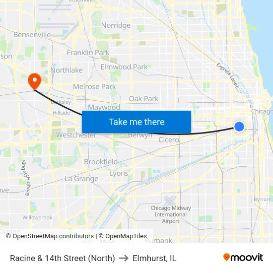 Racine & 14th Street (North) to Elmhurst, IL map
