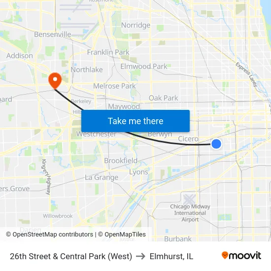 26th Street & Central Park (West) to Elmhurst, IL map