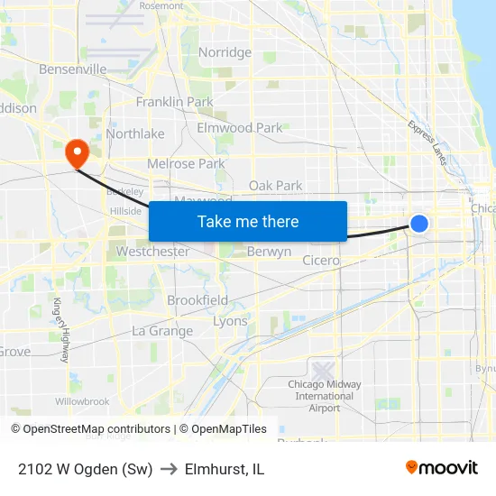 2102 W Ogden (Sw) to Elmhurst, IL map