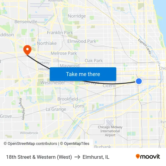 18th Street & Western (West) to Elmhurst, IL map