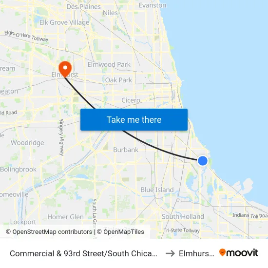 Commercial & 93rd Street/South Chicago (North) to Elmhurst, IL map