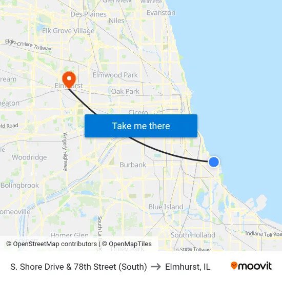 S. Shore Drive & 78th Street (South) to Elmhurst, IL map