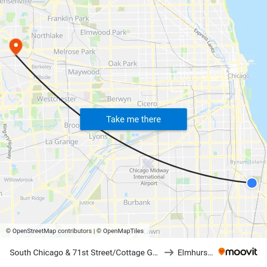 South Chicago & 71st Street/Cottage Grove (Se) to Elmhurst, IL map