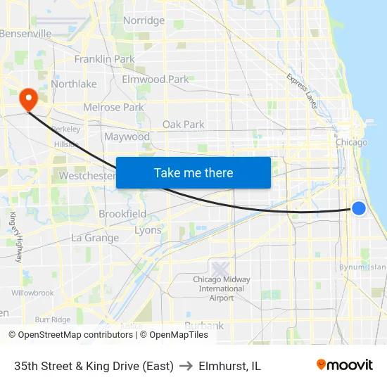 35th Street & King Drive (East) to Elmhurst, IL map