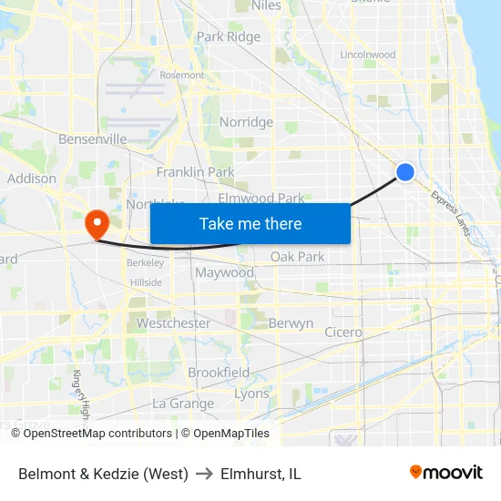 Belmont & Kedzie (West) to Elmhurst, IL map