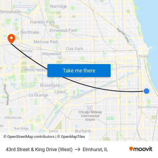 43rd Street & King Drive (West) to Elmhurst, IL map