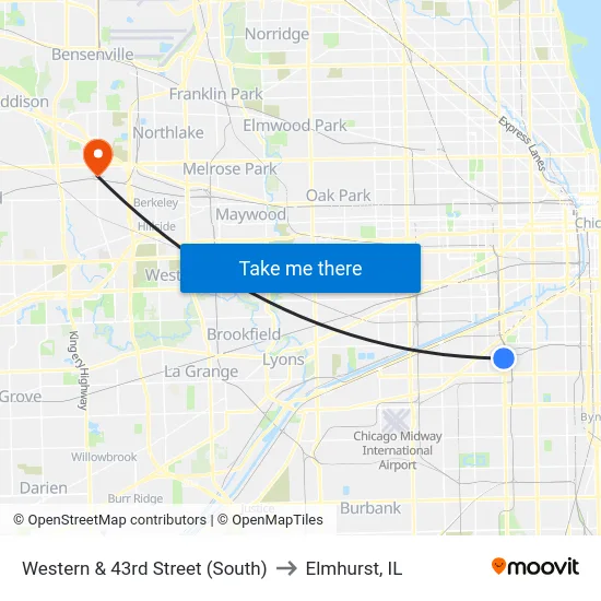 Western & 43rd Street (South) to Elmhurst, IL map