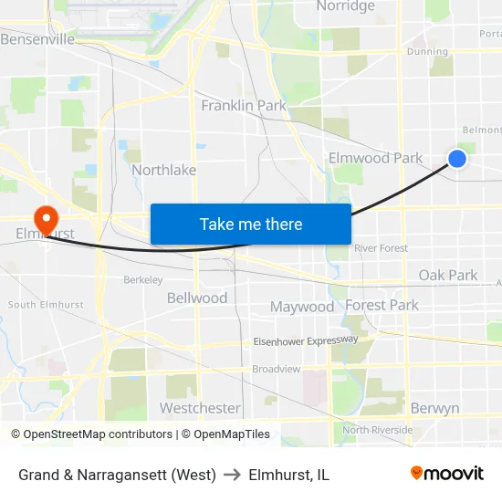 Grand & Narragansett (West) to Elmhurst, IL map