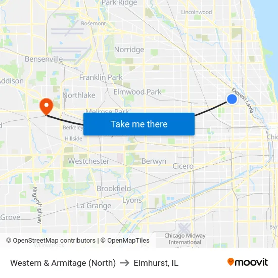 Western & Armitage (North) to Elmhurst, IL map