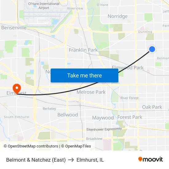 Belmont & Natchez (East) to Elmhurst, IL map
