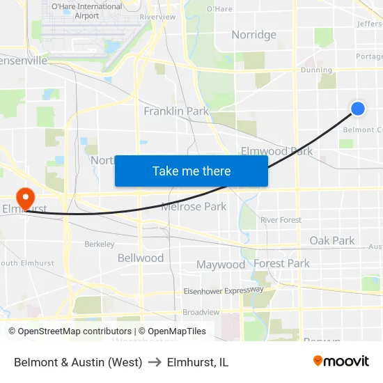 Belmont & Austin (West) to Elmhurst, IL map