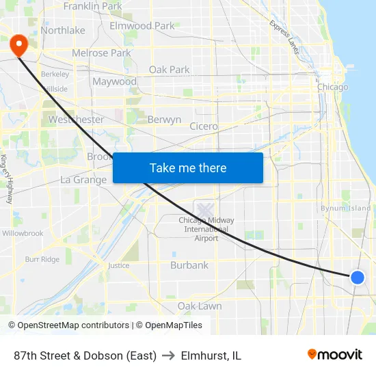 87th Street & Dobson (East) to Elmhurst, IL map