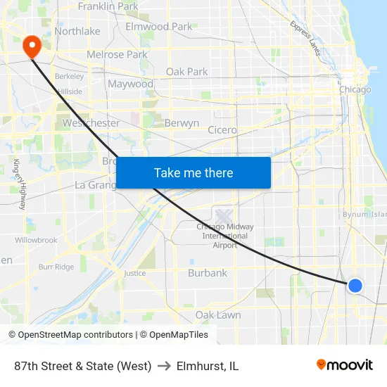 87th Street & State (West) to Elmhurst, IL map