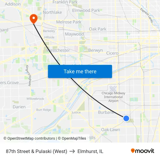 87th Street & Pulaski (West) to Elmhurst, IL map