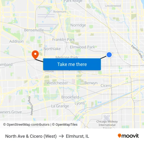 North Ave & Cicero (West) to Elmhurst, IL map