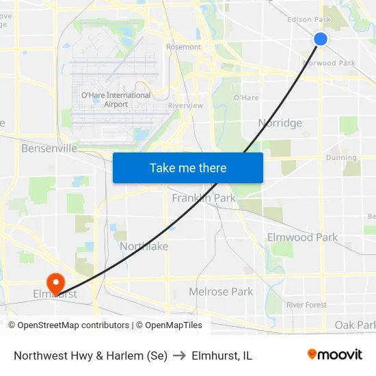 Northwest Hwy & Harlem (Se) to Elmhurst, IL map