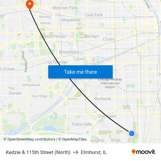 Kedzie & 115th Street (North) to Elmhurst, IL map