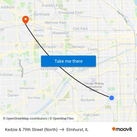 Kedzie & 79th Street (North) to Elmhurst, IL map