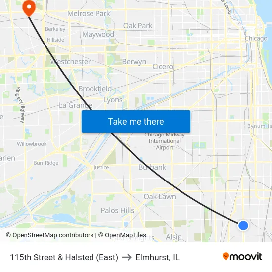 115th Street & Halsted (East) to Elmhurst, IL map