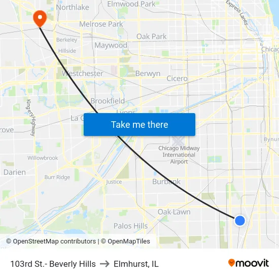 103rd St.- Beverly Hills to Elmhurst, IL map