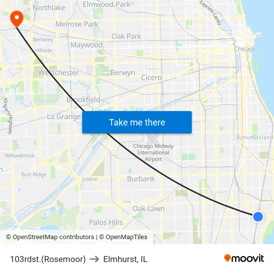 103rdst.(Rosemoor) to Elmhurst, IL map