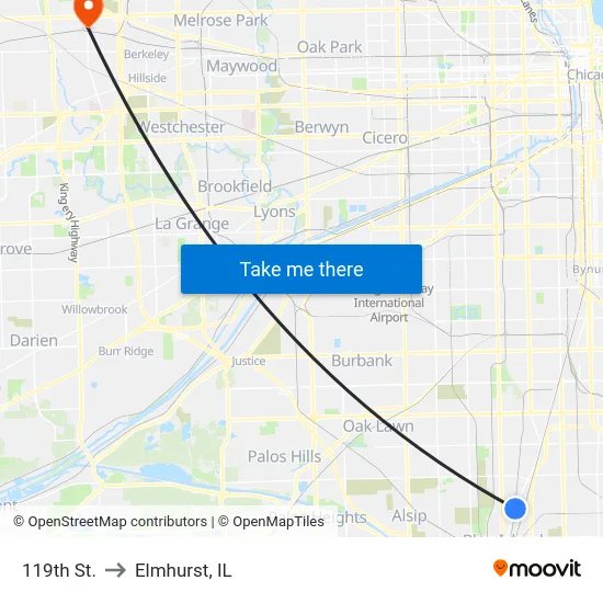 119th St. to Elmhurst, IL map