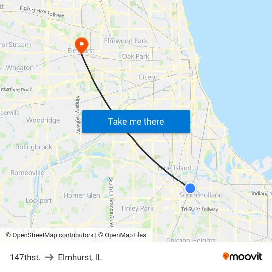 147thst. to Elmhurst, IL map