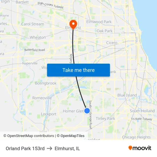 Orland Park 153rd to Elmhurst, IL map