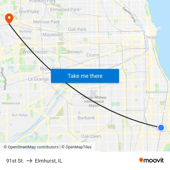 91st St. to Elmhurst, IL map