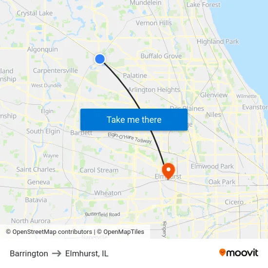 Barrington to Elmhurst, IL map