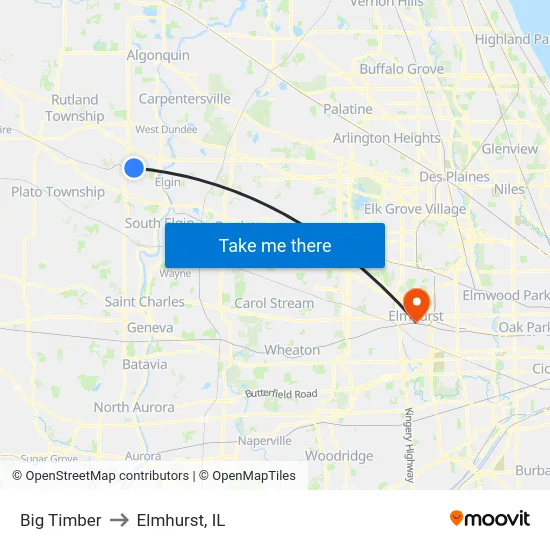 Big Timber to Elmhurst, IL map