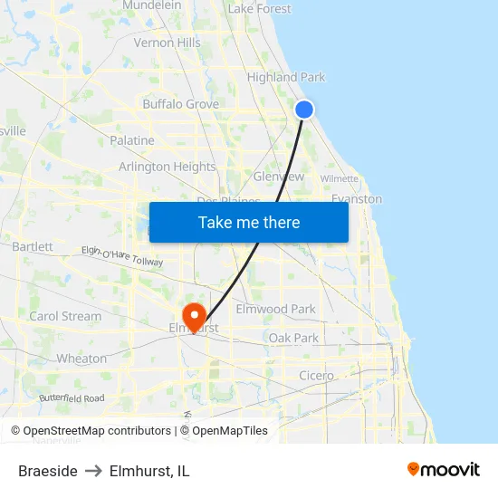 Braeside to Elmhurst, IL map