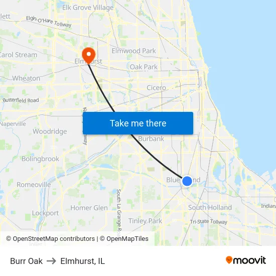 Burr Oak to Elmhurst, IL map