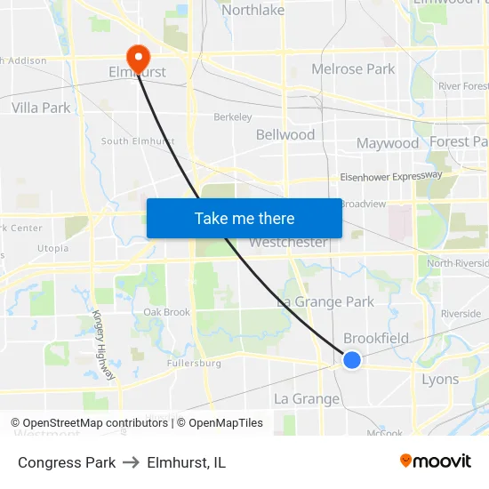 Congress Park to Elmhurst, IL map