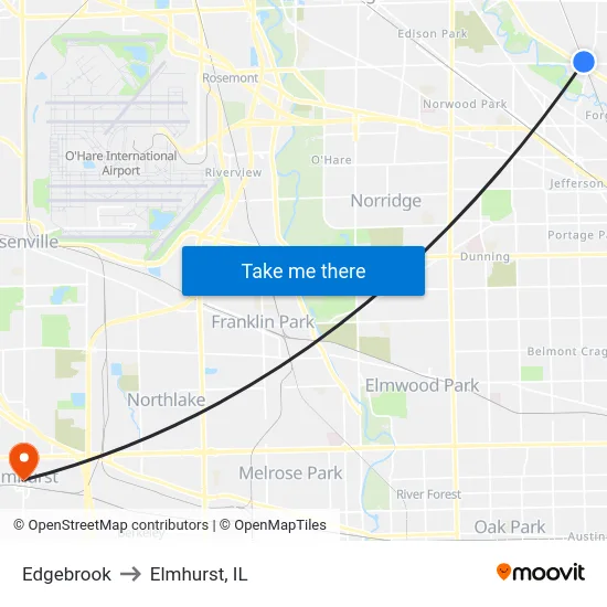 Edgebrook to Elmhurst, IL map