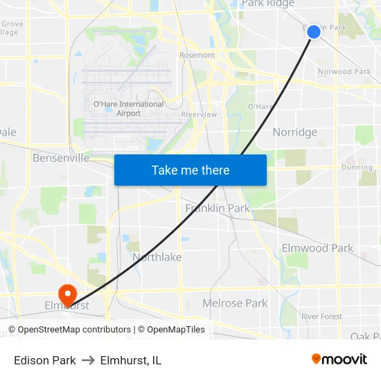 Edison Park to Elmhurst, IL map