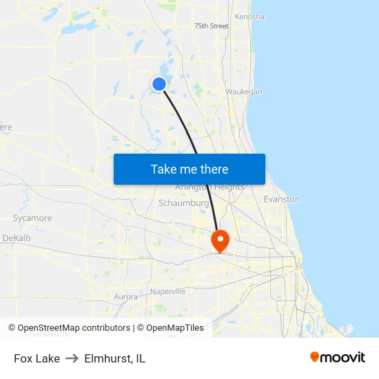 Fox Lake to Elmhurst, IL map