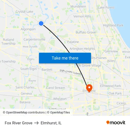 Fox River Grove to Elmhurst, IL map