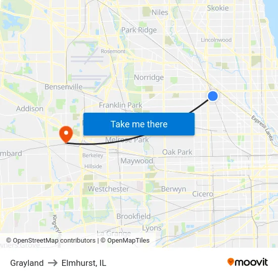 Grayland to Elmhurst, IL map