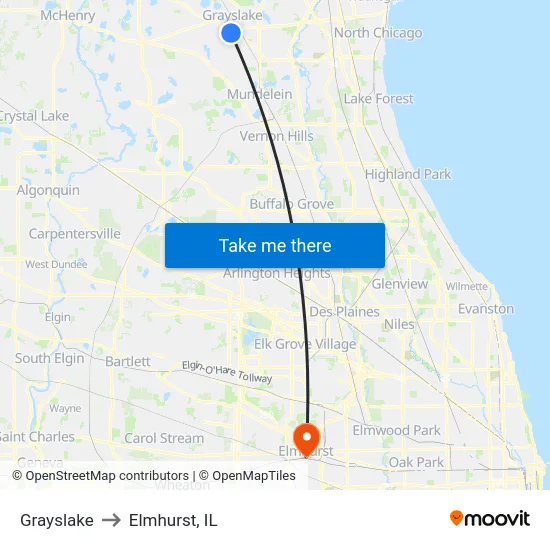 Grayslake to Elmhurst, IL map