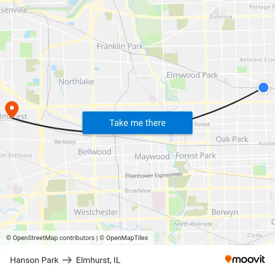 Hanson Park to Elmhurst, IL map