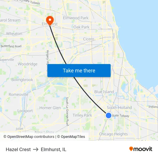 Hazel Crest to Elmhurst, IL map