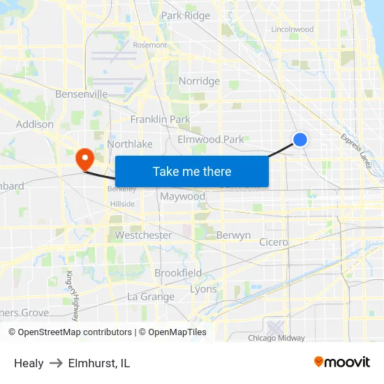 Healy to Elmhurst, IL map