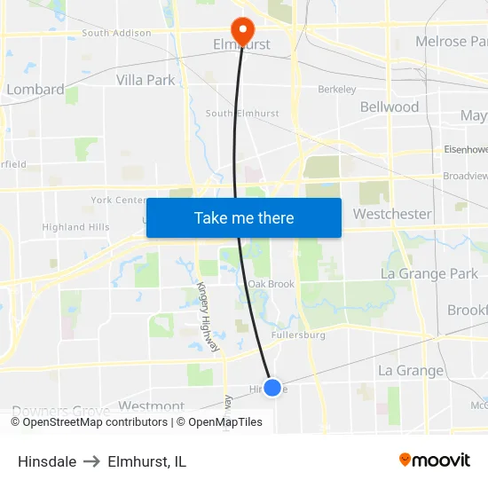 Hinsdale to Elmhurst, IL map