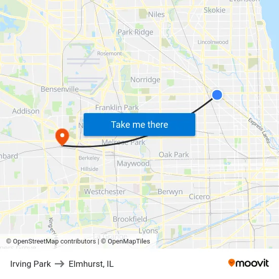 Irving Park to Elmhurst, IL map