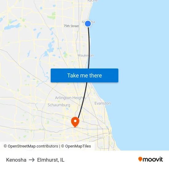 Kenosha to Elmhurst, IL map