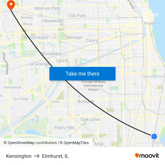 Kensington to Elmhurst, IL map