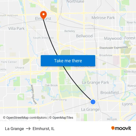 La Grange to Elmhurst, IL map